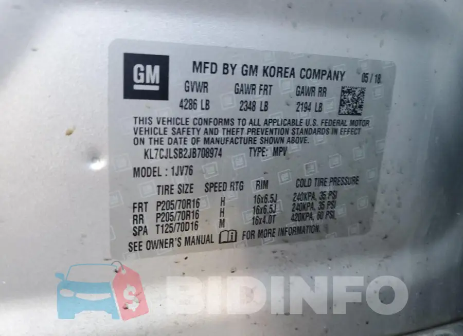 KL7CJLSB2JB708974 Photo# 14