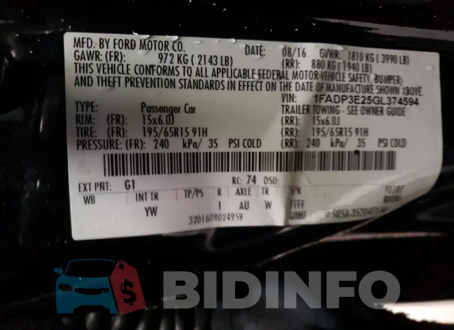 1FADP3E25GL374594 Photo# 12