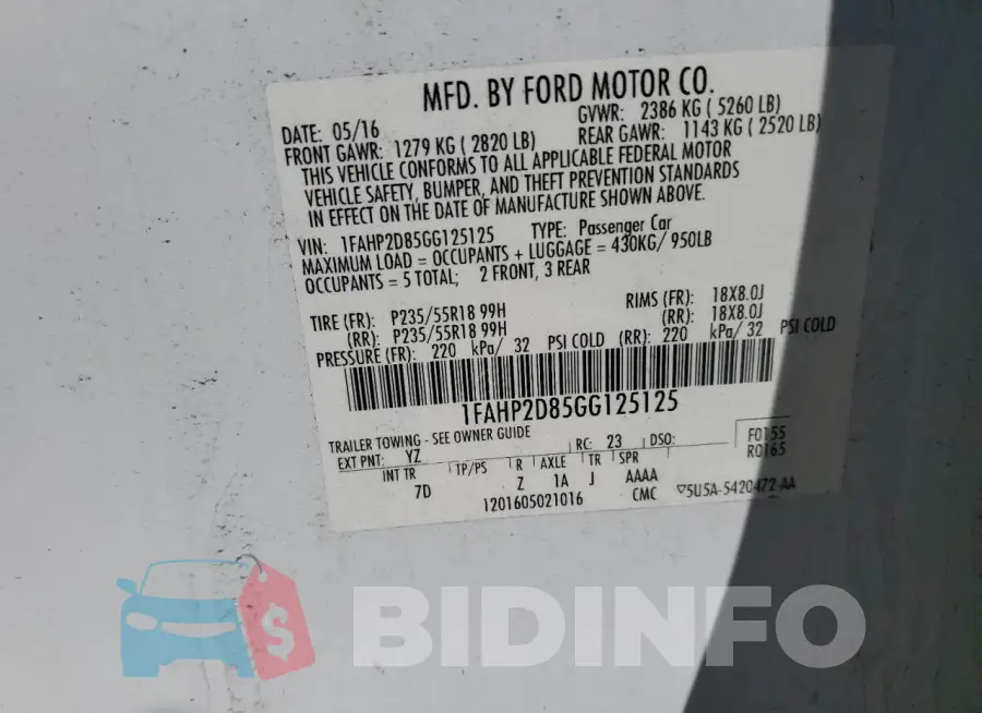 1FAHP2D85GG125125 Photo# 13