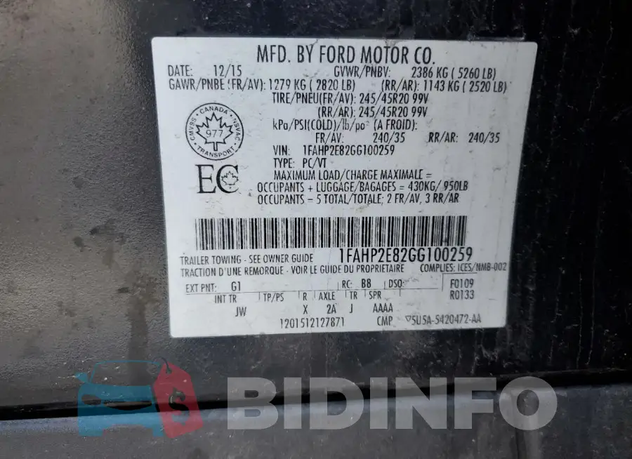 1FAHP2E82GG100259 Photo# 13