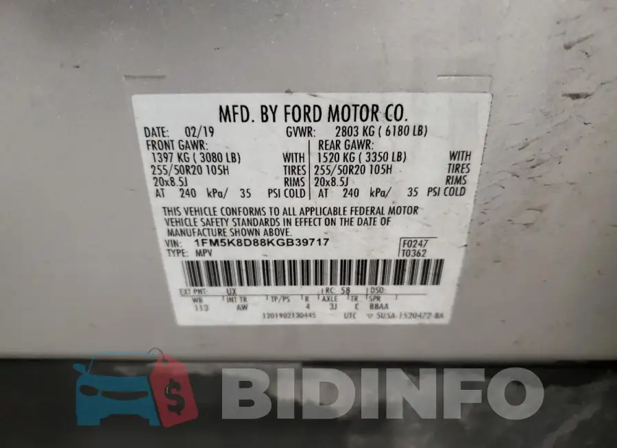 1FM5K8D88KGB39717 Photo# 14