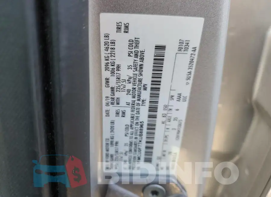 1FMCU0F77KUB88965 Photo# 13