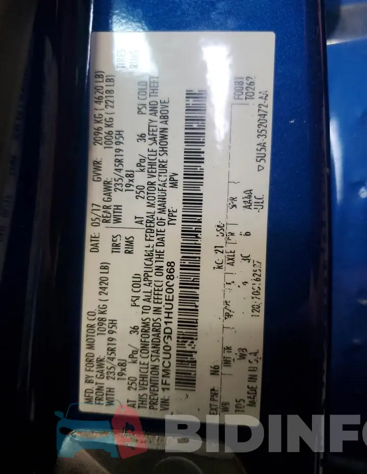 1FMCU0GD1HUE00868 Photo# 13