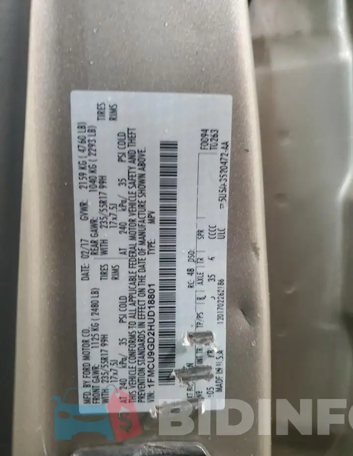 1FMCU9GD2HUD18801 Photo# 13