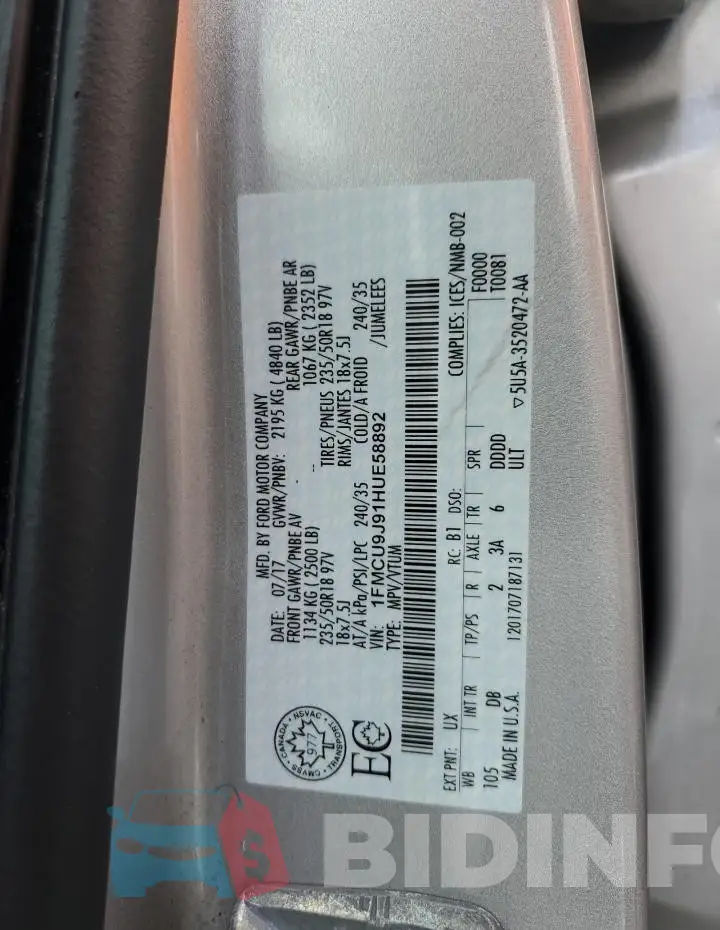 1FMCU9J91HUE58892 Photo# 14
