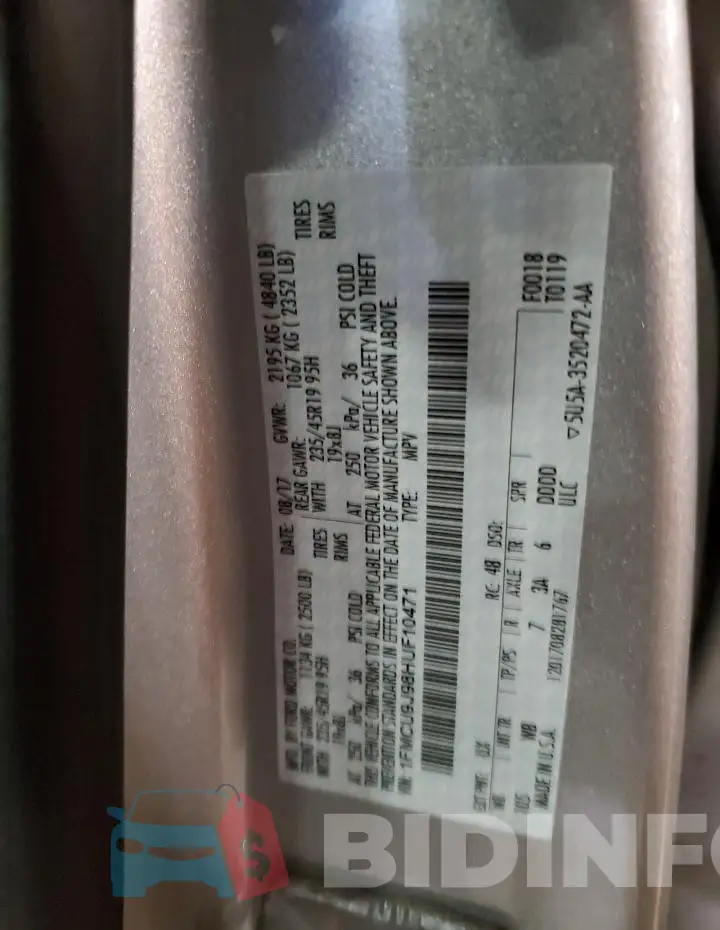 1FMCU9J98HUF10471 Photo# 13