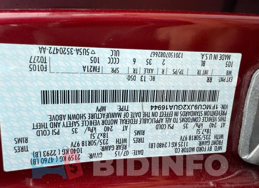 1FMCU9JX2GUA16944 Photo# 10