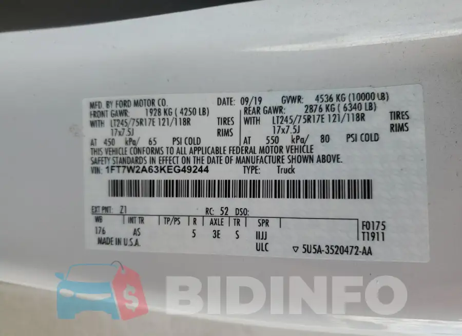 1FT7W2A63KEG49244 Photo# 12