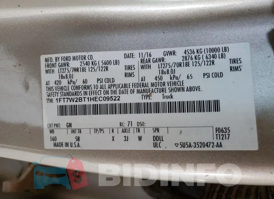 1FT7W2BT1HEC09522 Photo# 12