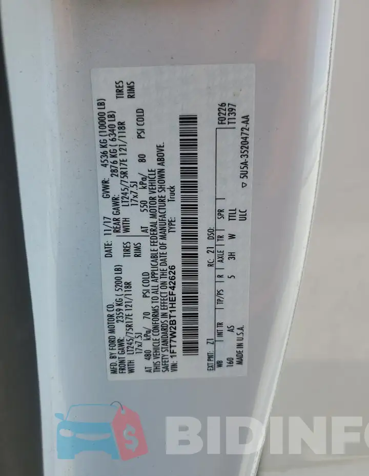 1FT7W2BT1HEF42626 Photo# 12
