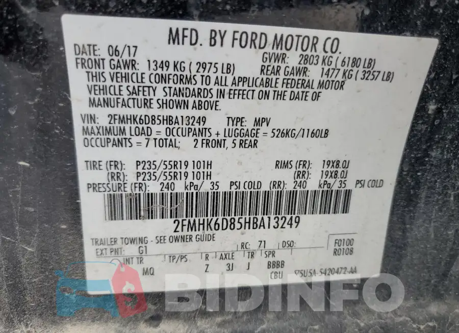 2FMHK6D85HBA13249 Photo# 14