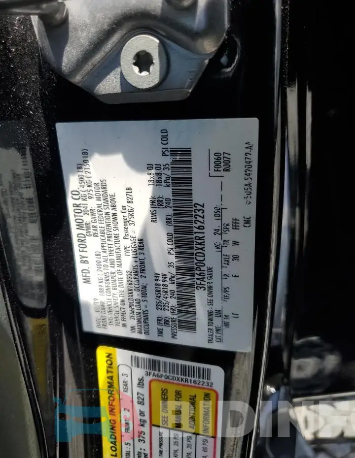 3FA6P0CDXKR162232 Photo# 12