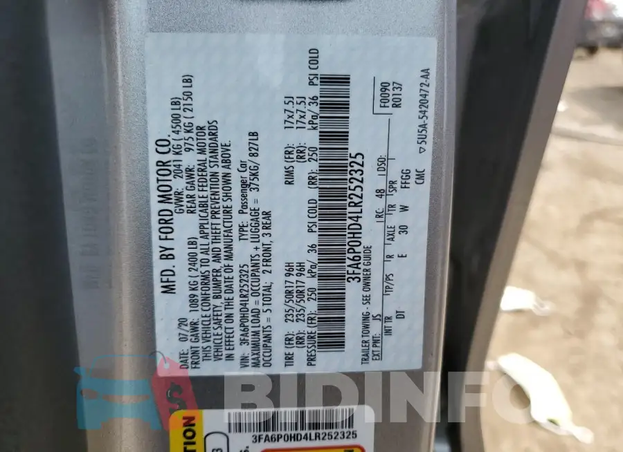 3FA6P0HD4LR252325 Photo# 12