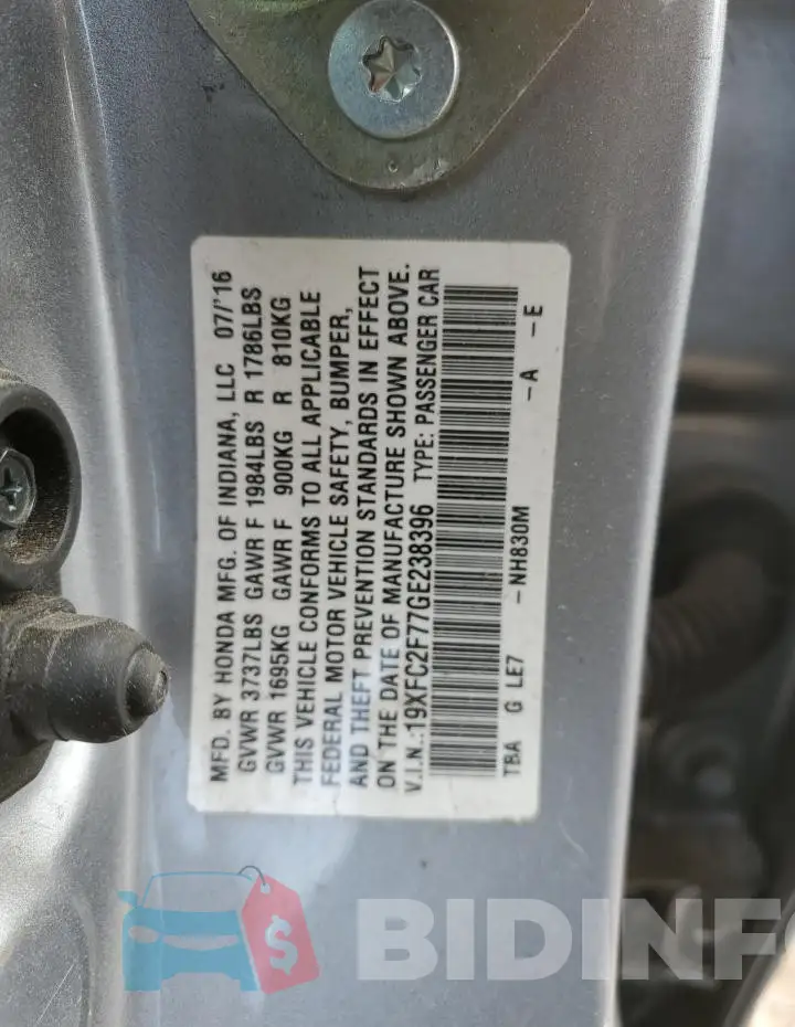 19XFC2F77GE238396 Photo# 13