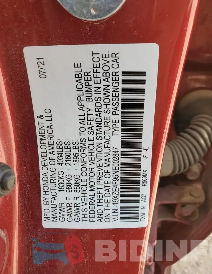 19XZE4F95NE002847 Photo# 12