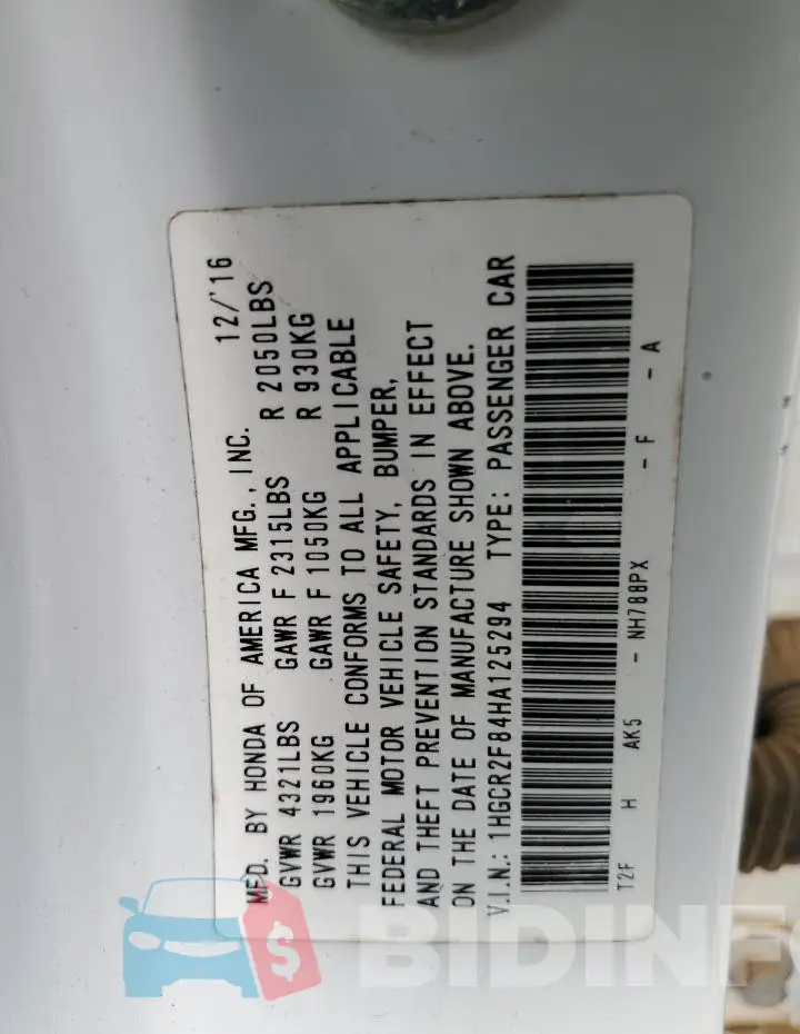 1HGCR2F84HA125294 Photo# 12