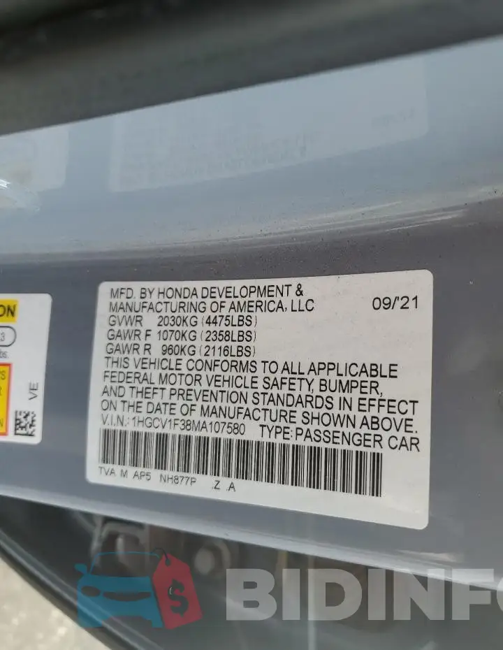 1HGCV1F38MA107580 Photo# 12