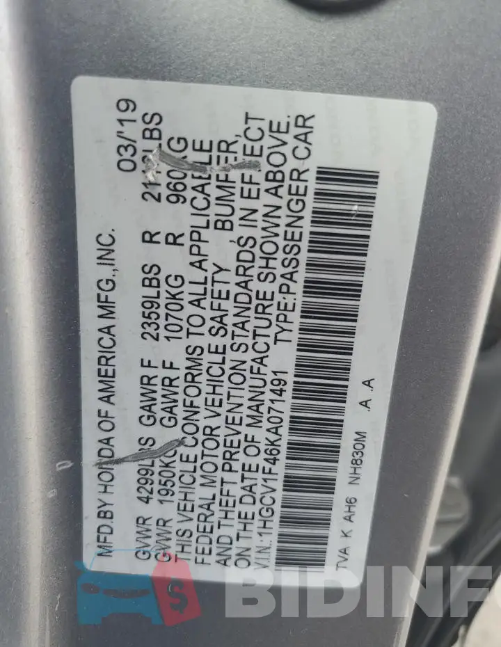 1HGCV1F46KA071491 Photo# 12