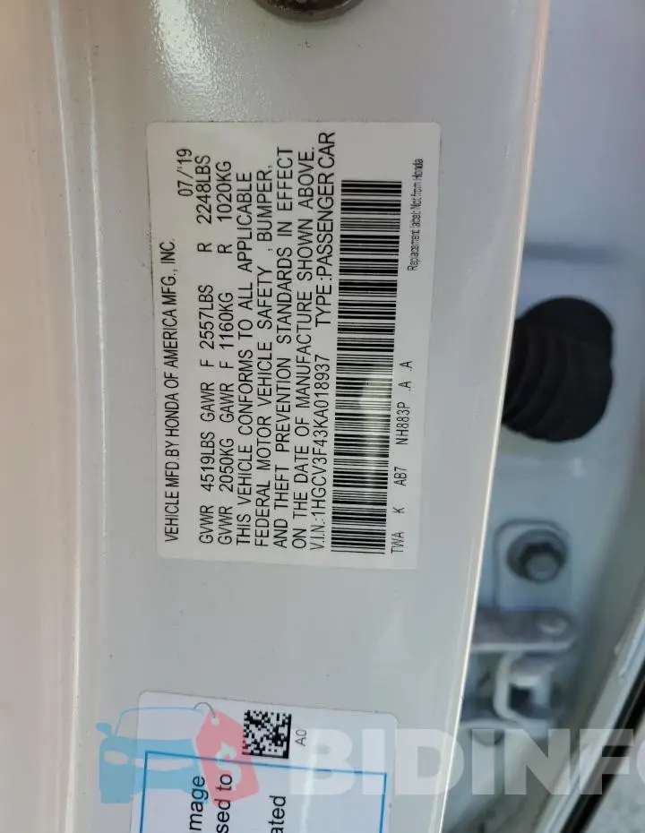 1HGCV3F43KA018937 Photo# 12