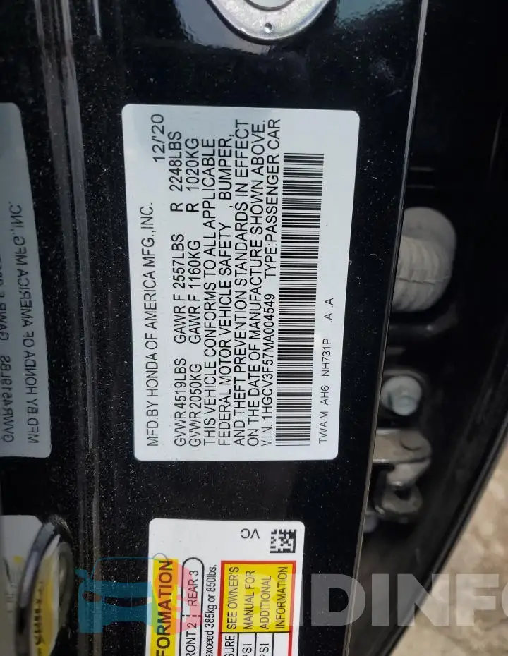 1HGCV3F57MA004549 Photo# 12