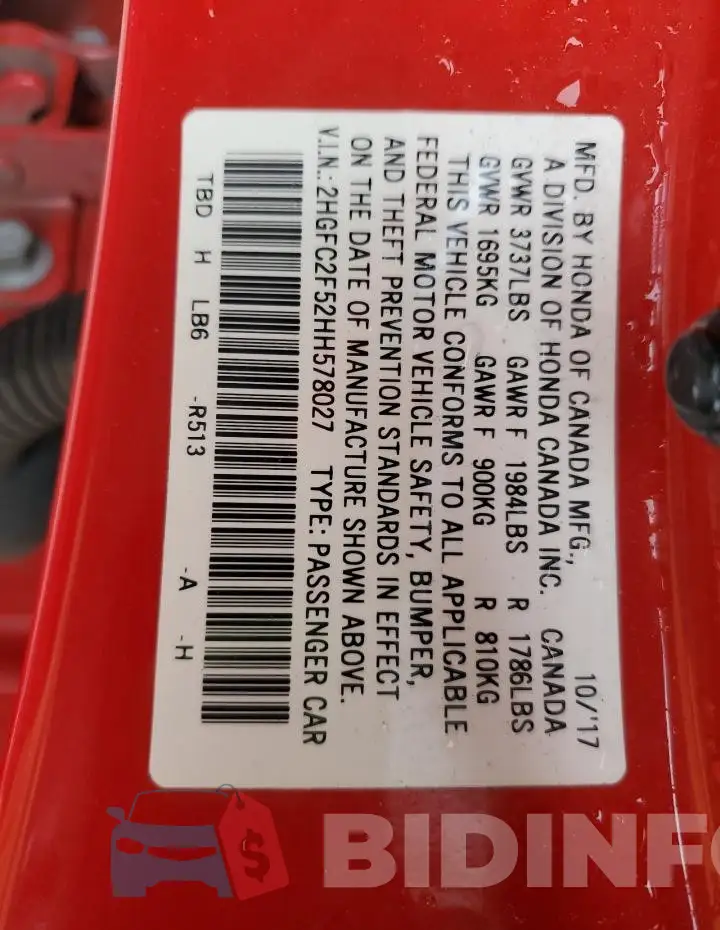 2HGFC2F52HH578027 Photo# 12