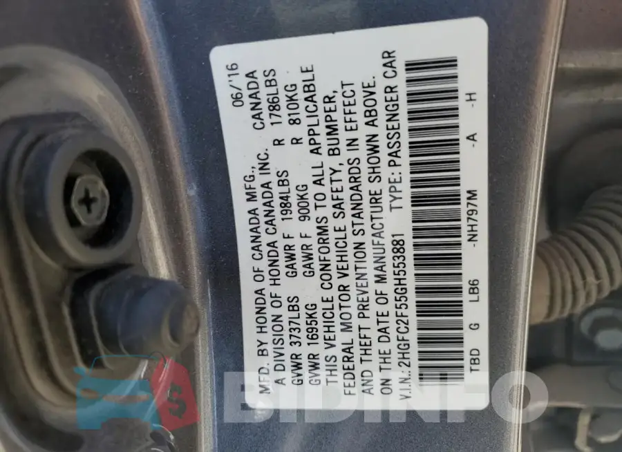 2HGFC2F55GH553881 Photo# 12