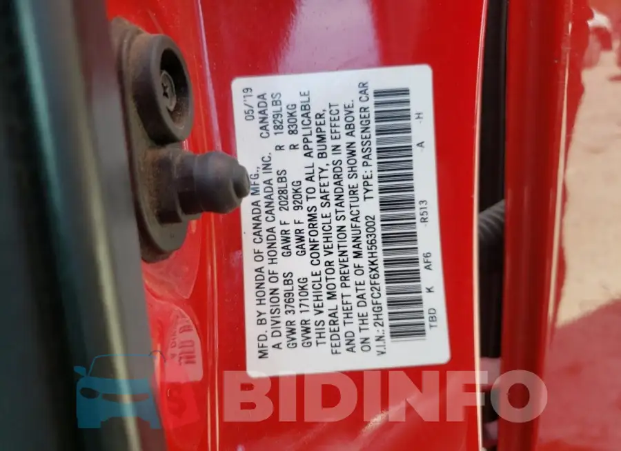 2HGFC2F6XKH563002 Photo# 12