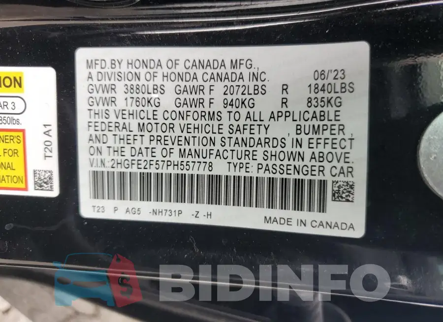 2HGFE2F57PH557778 Photo# 12