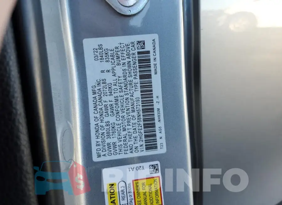 2HGFE2F58NH573193 Photo# 12 2HGFE2F58NH573193 Photo# 12