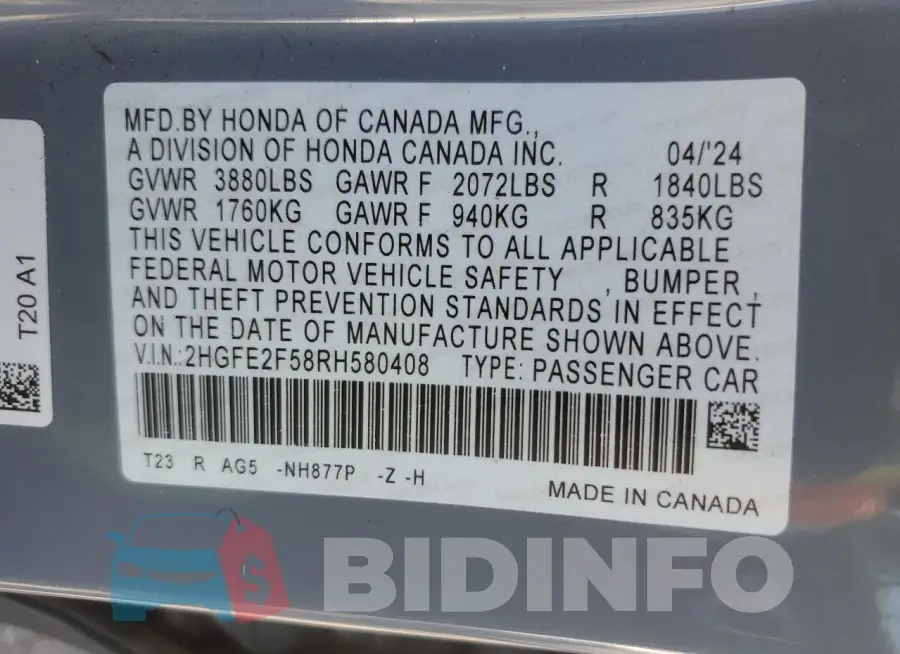 2HGFE2F58RH580408 Photo# 12