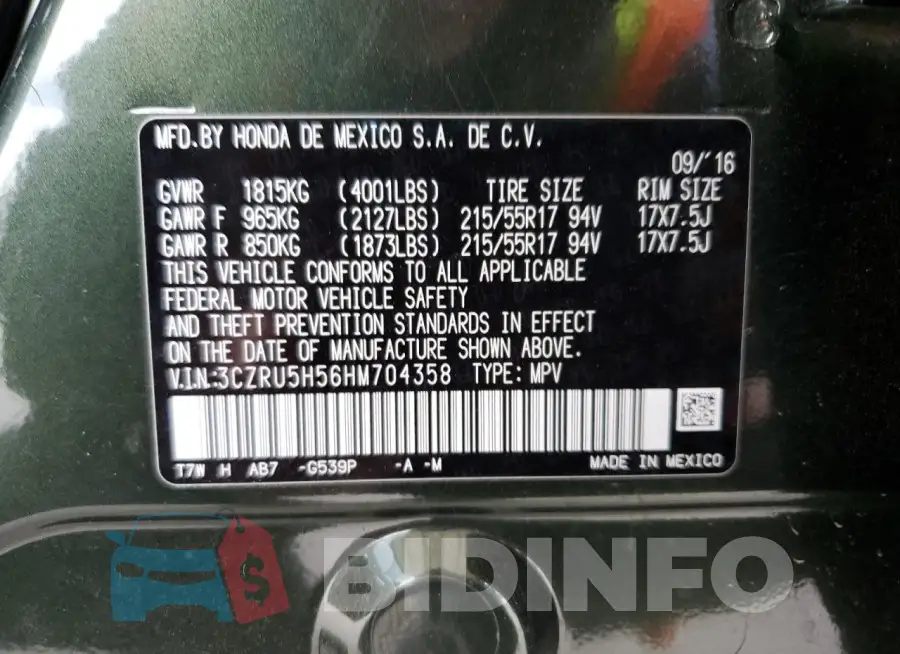 3CZRU5H56HM704358 Photo# 13