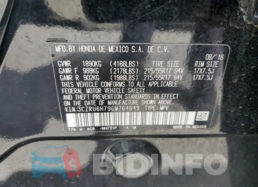 3CZRU6H79GM764849 Photo# 13