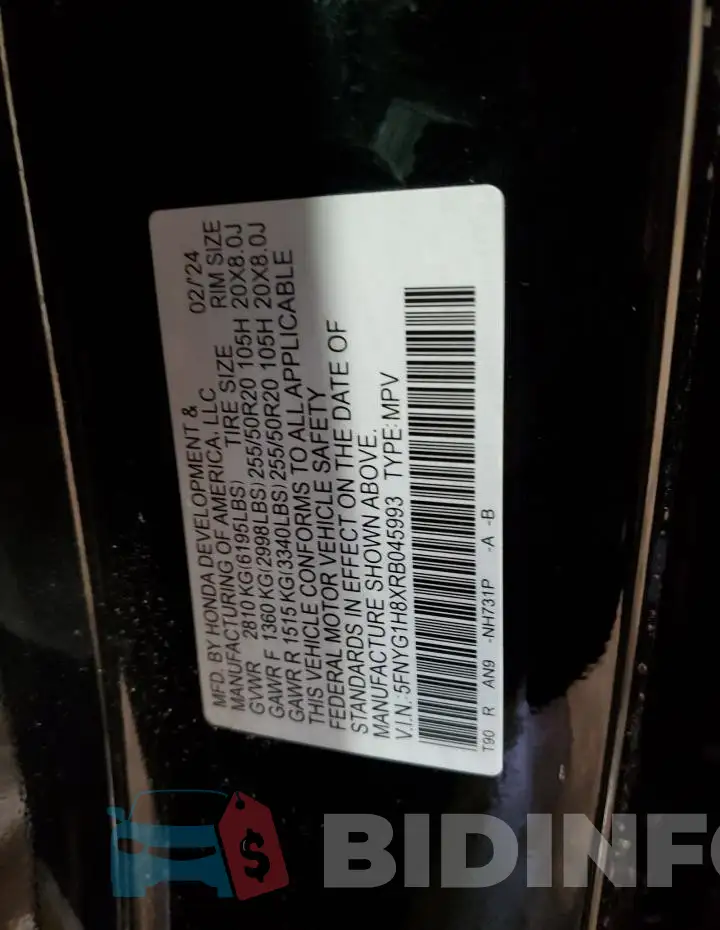 5FNYG1H8XRB045993 Photo# 13