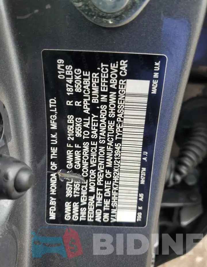 SHHFK7H62KU213945 Photo# 12