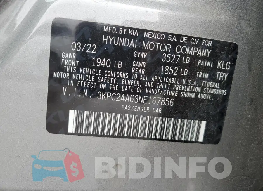 3KPC24A63NE167856 Photo# 12