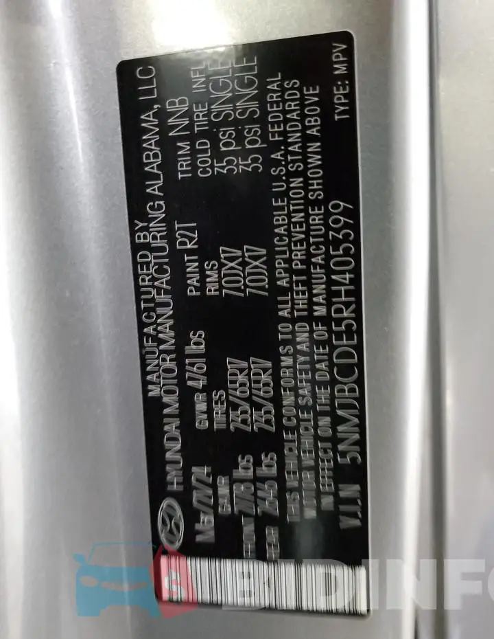 5NMJBCDE5RH405399 Photo# 12