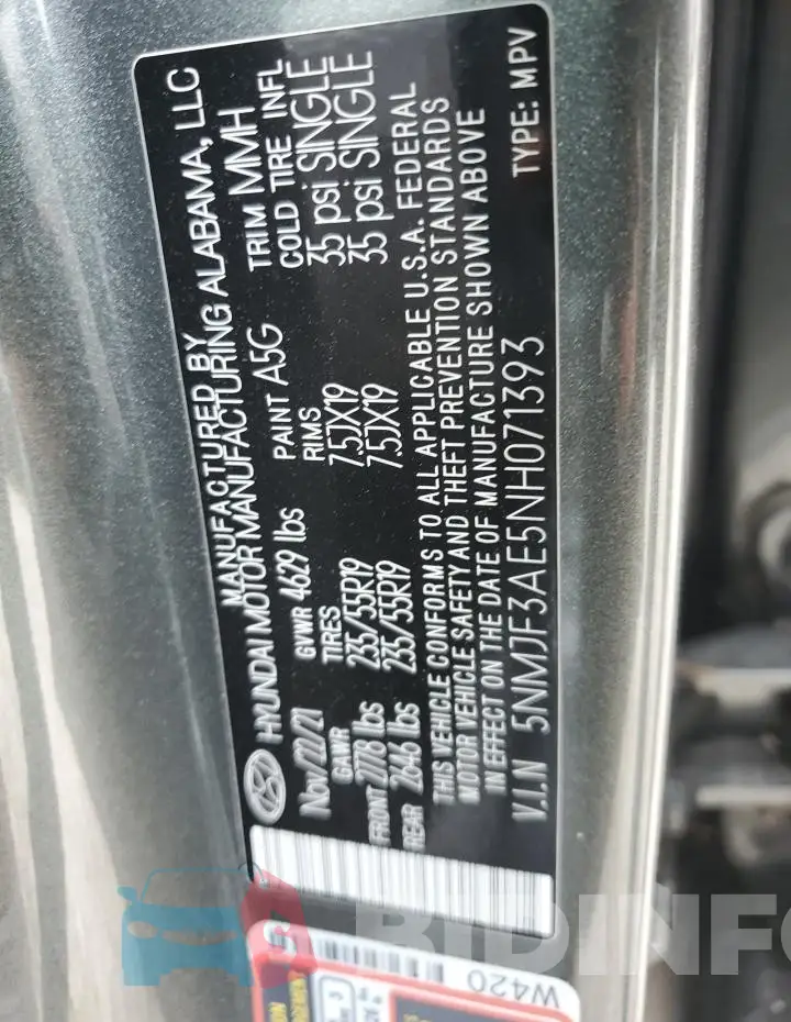 5NMJF3AE5NH071393 Photo# 14