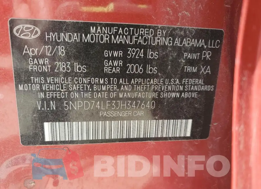 5NPD74LF3JH347640 Photo# 12