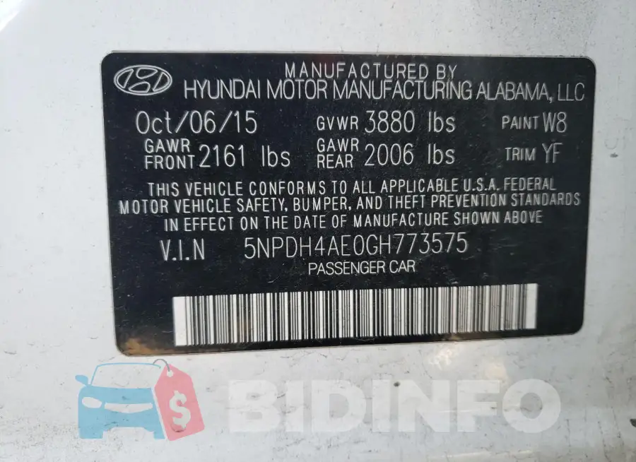 5NPDH4AE0GH773575 Photo# 12