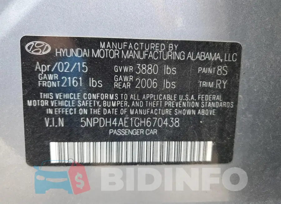 5NPDH4AE1GH670438 Photo# 12