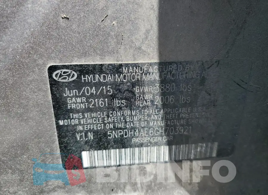 5NPDH4AE6GH703921 Photo# 12