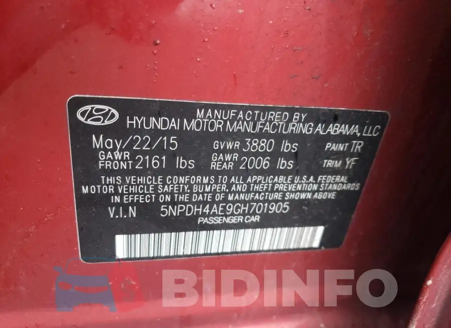 5NPDH4AE9GH701905 Photo# 12