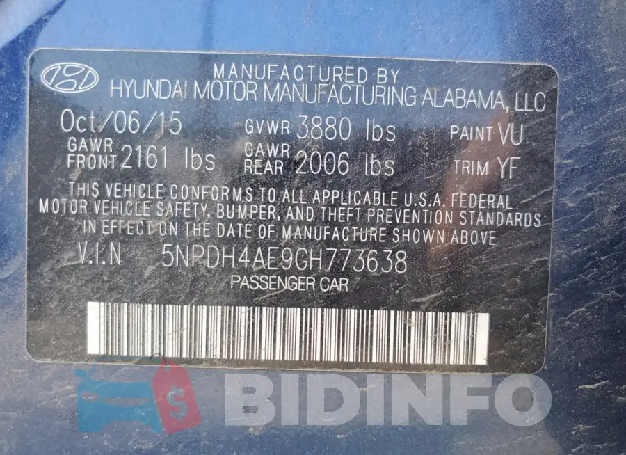 5NPDH4AE9GH773638 Photo# 12