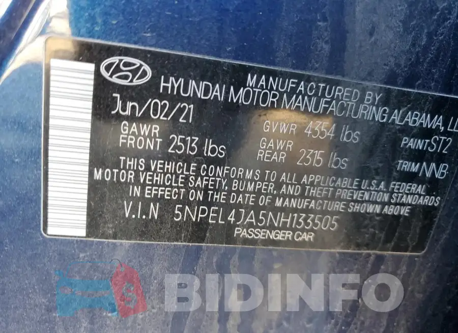 5NPEL4JA5NH133505 Photo# 12