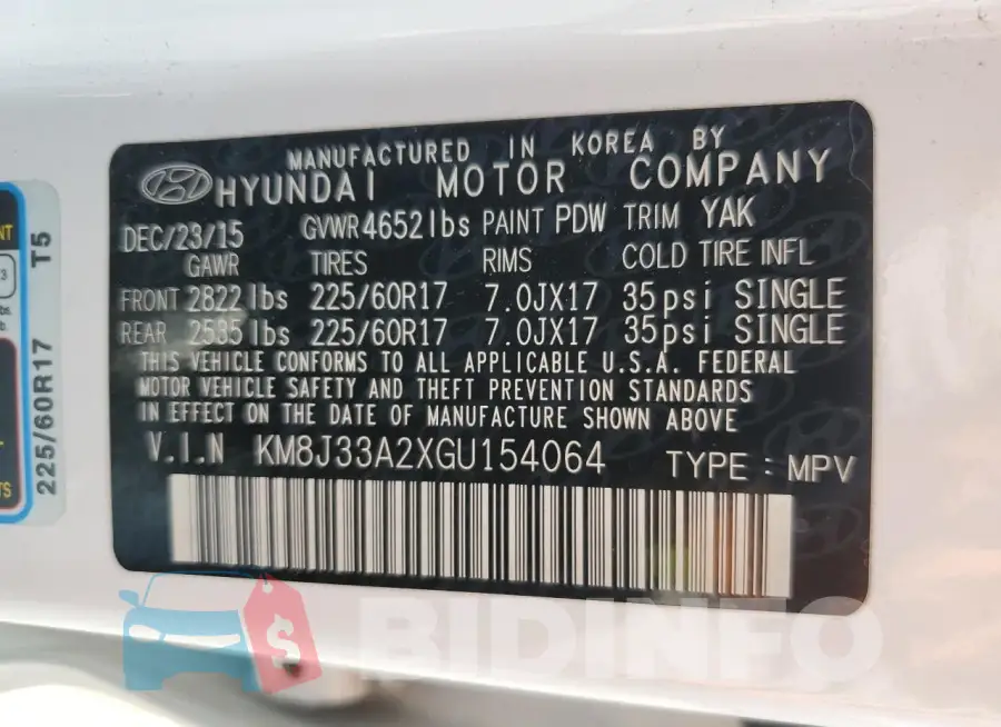 KM8J33A2XGU154064 Photo# 12