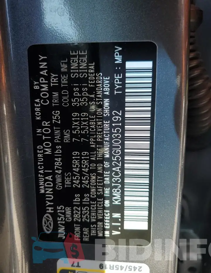 KM8J3CA25GU035192 Photo# 13