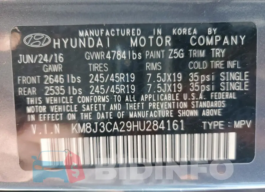 KM8J3CA29HU284161 Photo# 13