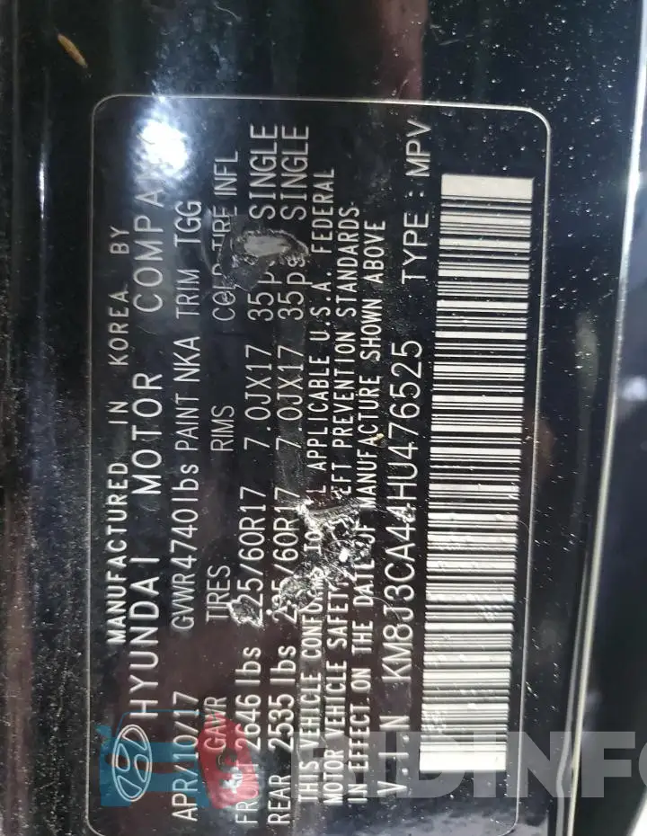 KM8J3CA44HU476525 Photo# 13