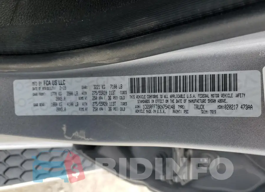 1C6SRFFT8KN754148 Photo# 12