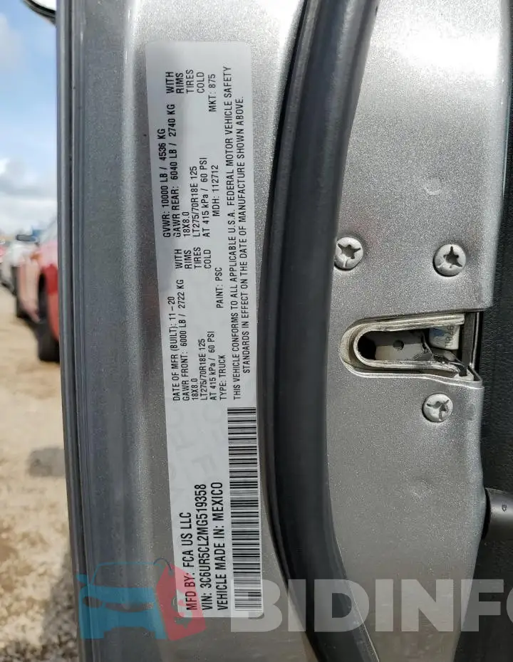 3C6UR5CL2MG519358 Photo# 12
